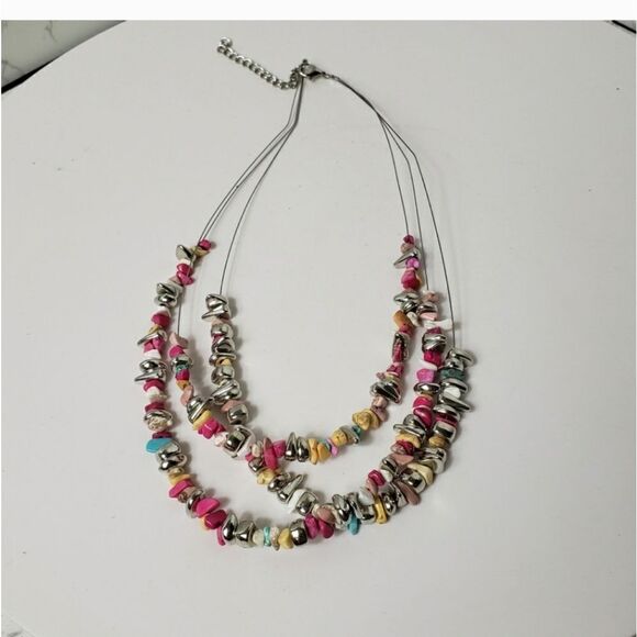 WIRE MULTI-STRAND Beaded Stones Necklace - Picture 4 of 6